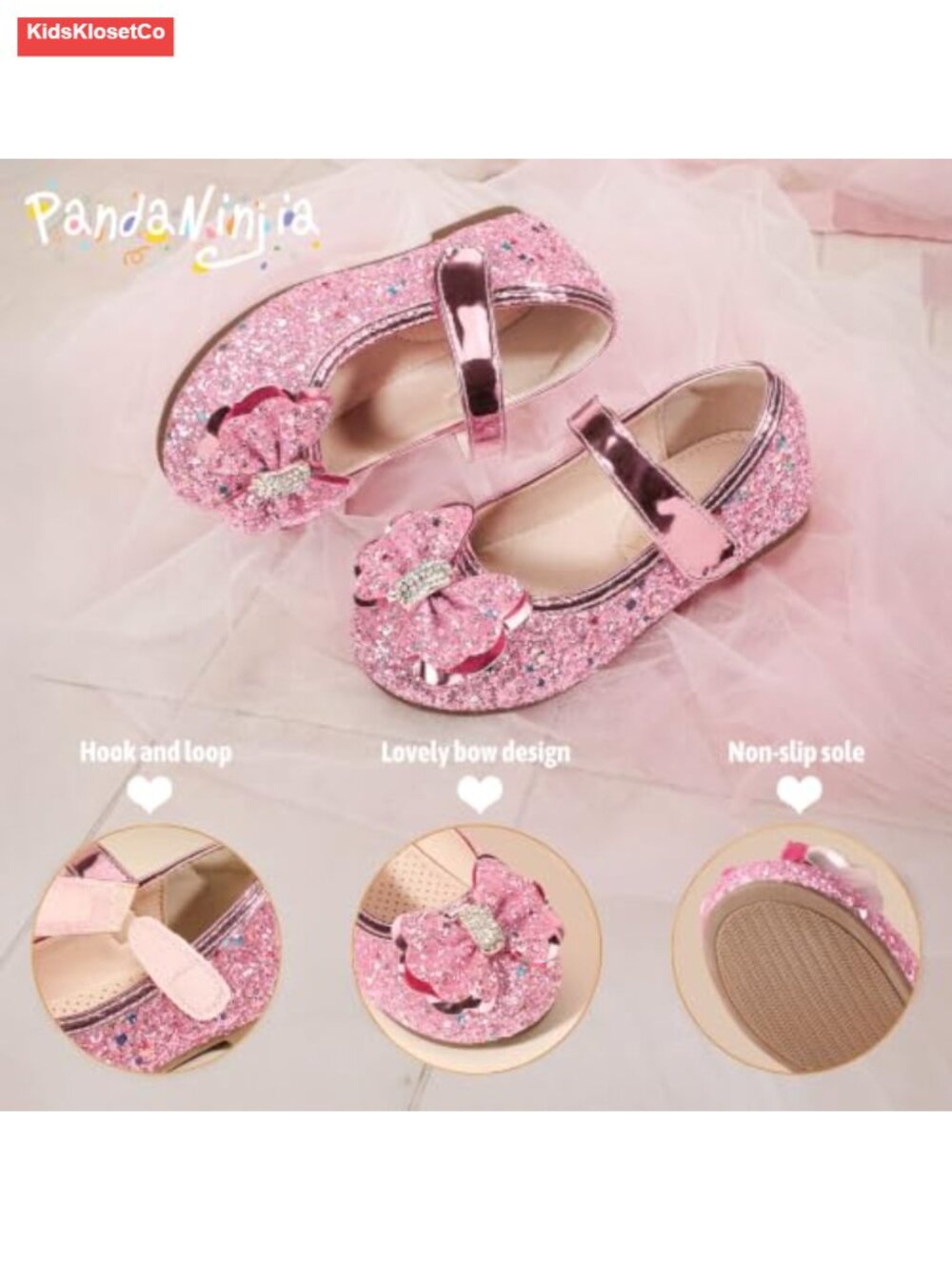 Toddler Girls Round Toe Ballet Flats Hook and Loop Non-slip Pearls Strap Dress - Picture 3 of 6